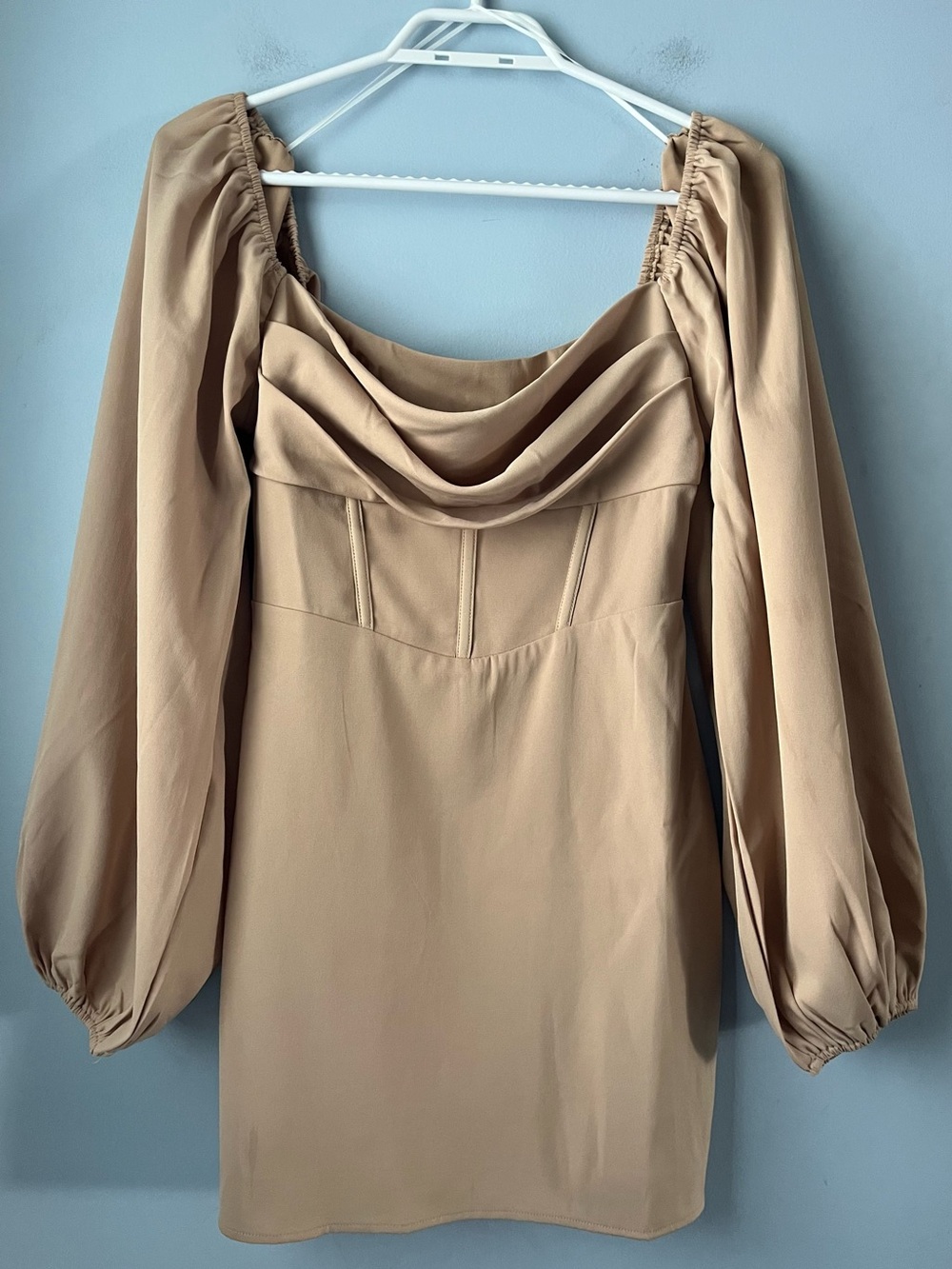NWT Princess Polly Lillie Long Sleeve Nude Beige Mini Dress Size 4